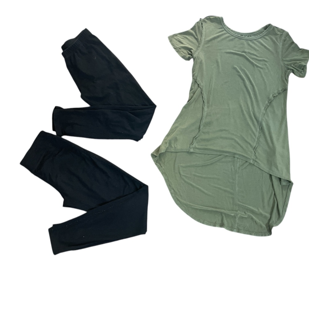 Girls art class green tunic shirt dress & black leggings lot 10 12 kids play